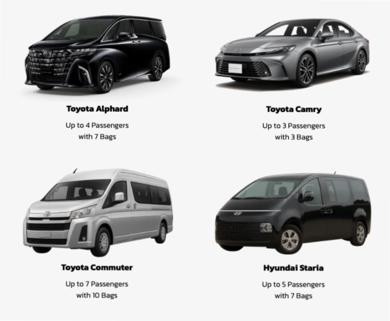 หน้าแสดงรถลีมูซีน Toyota Alphard Camry Hyundai Staria Commuter ออกแบบโดย RM Online Services